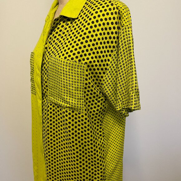 Vintage 1980s 90s Polka Dot Funky Rayon Lime Green Brat Summer Button Up Blouse - Picture 5 of 16
